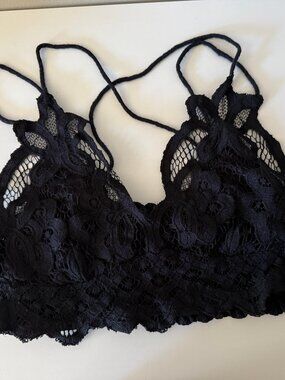 Free People Adella Crochet Lace Bralette Black Size Medium